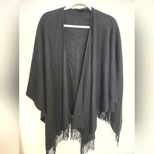 Brooks Brothers black 100% cashmere shawl poncho Fringe classic | OS